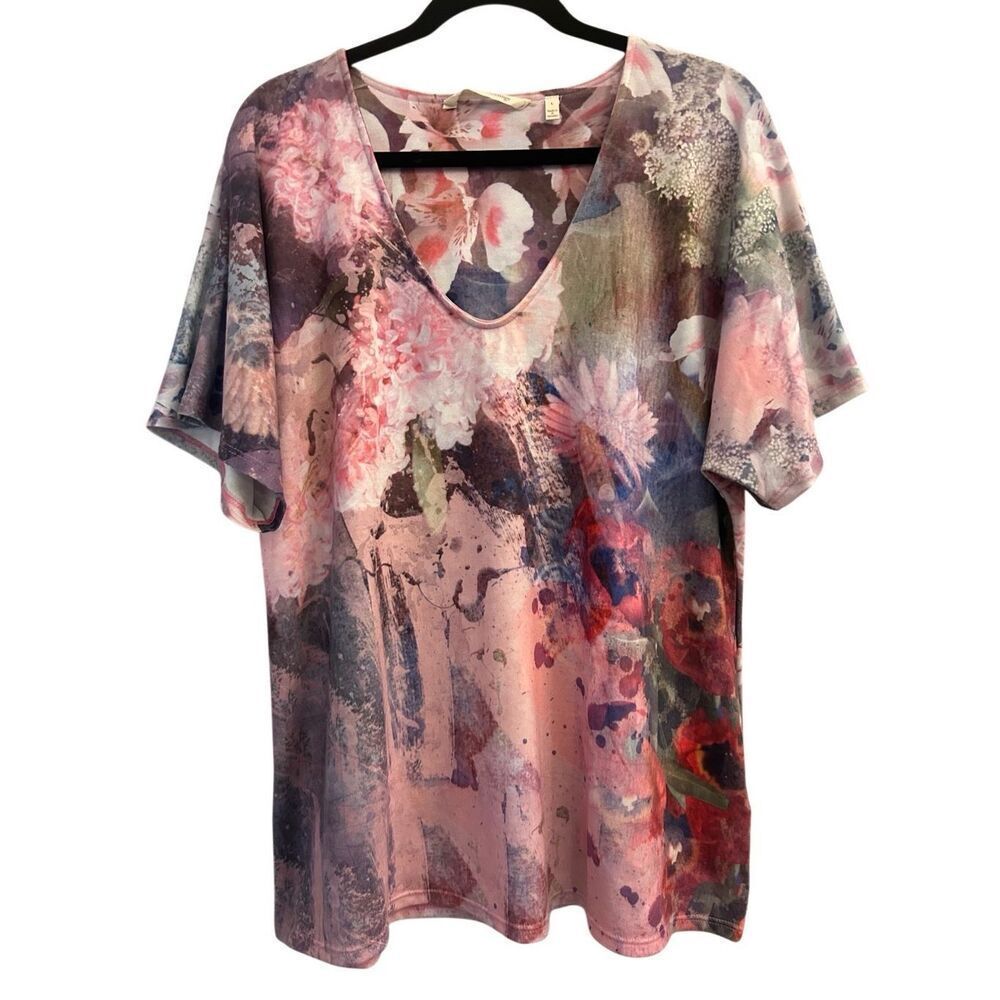 Soft Surroundings Floral Knit Top sz L Hydrangea Pink Garden